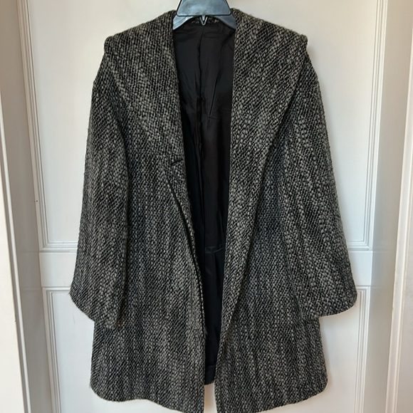 Eileen Fisher Wool Tweed Winter Coat with Buttons pockets Black Grey xsmall - Picture 2 of 14